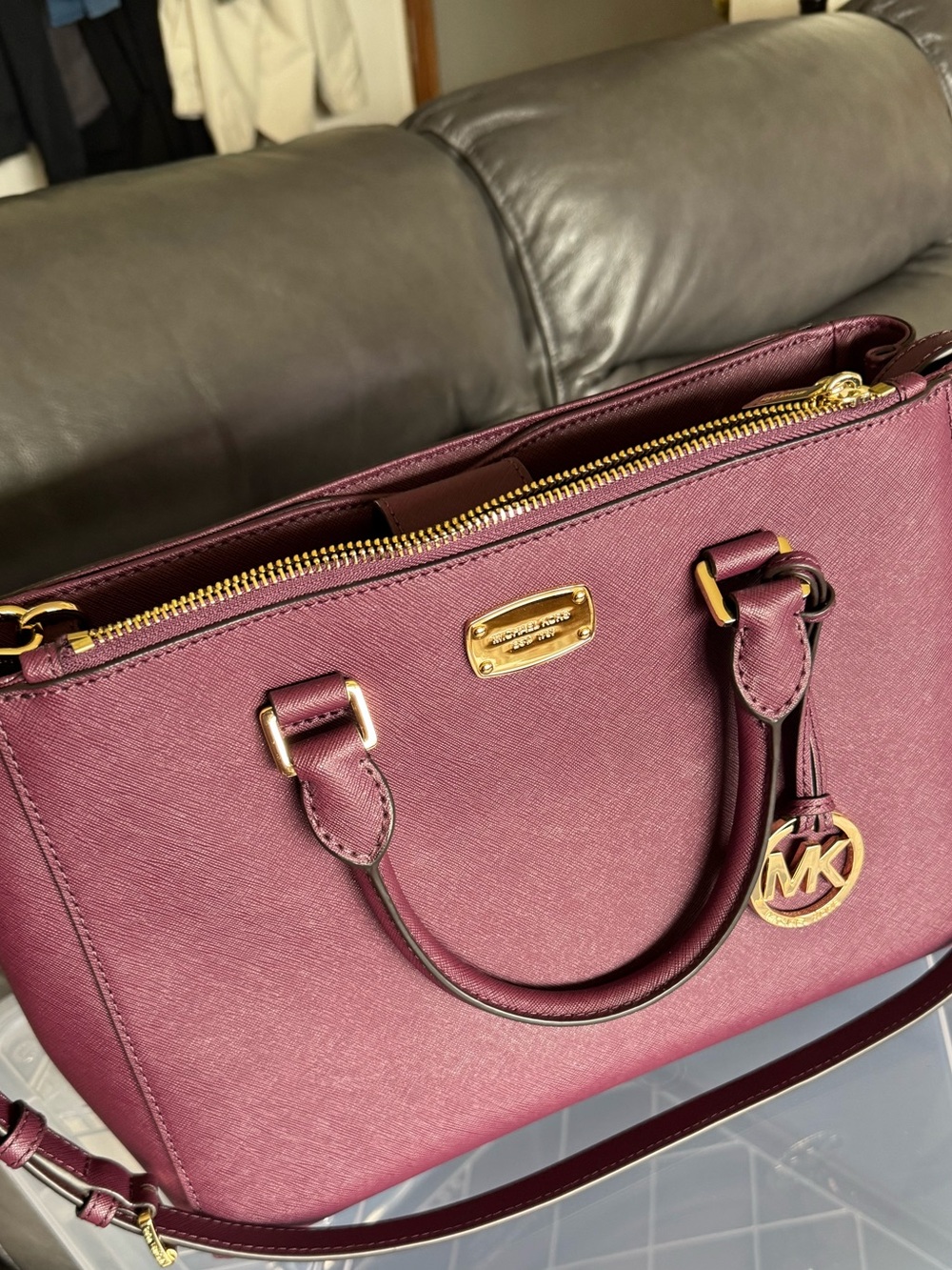 Michael Kors Metallic Saffiano Satchel with Gold Hardware